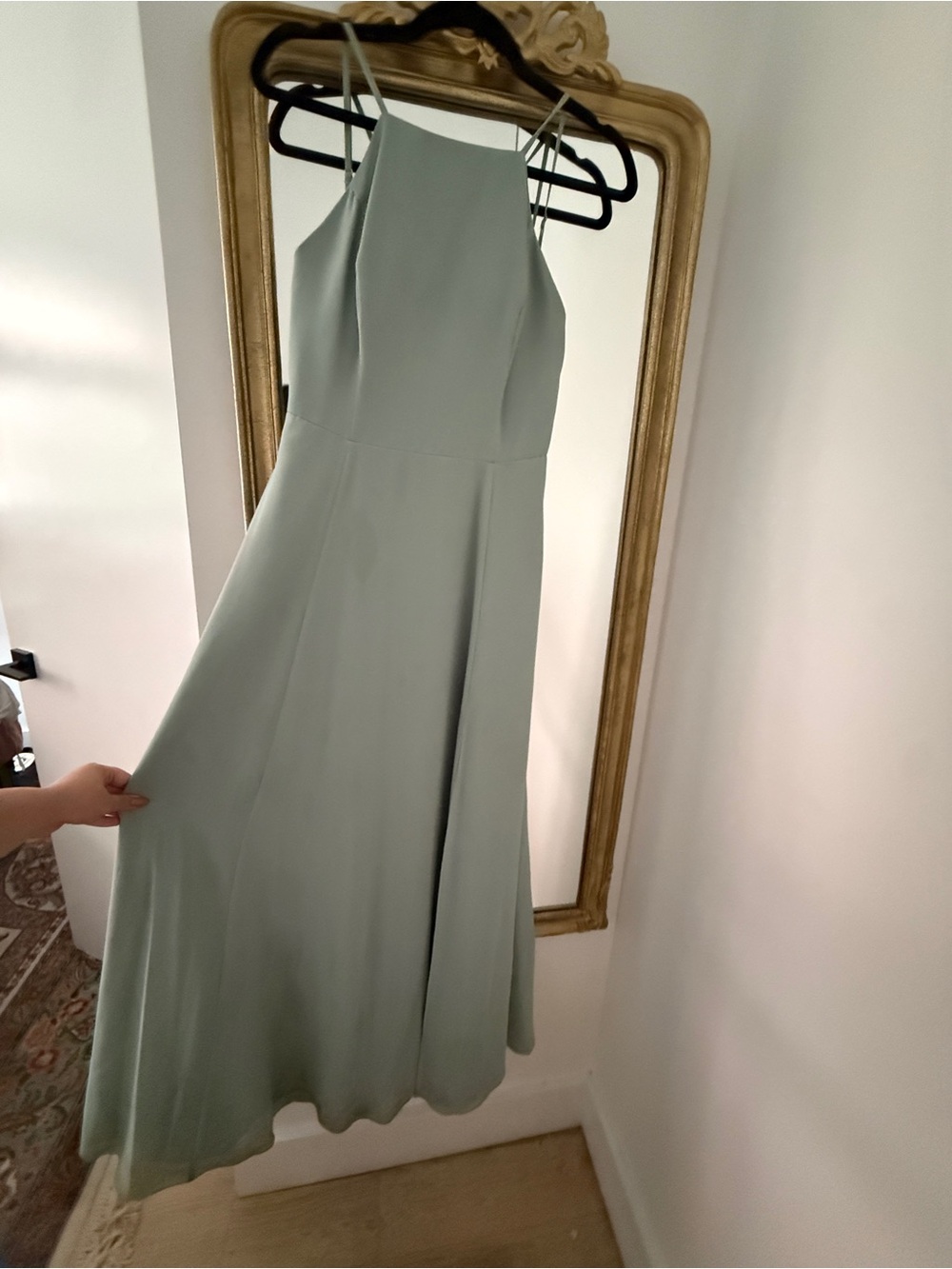 David's Bridal High Neck Maxi Dress in Dusty Sage
